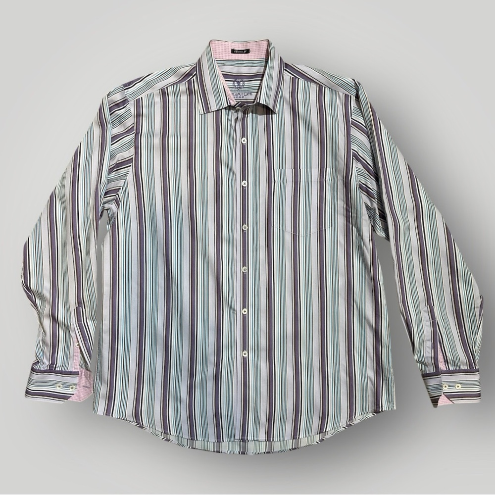 Bugatchi Uomo Classic Fit Striped Button Down Shirt Mens Large 100% Cotton